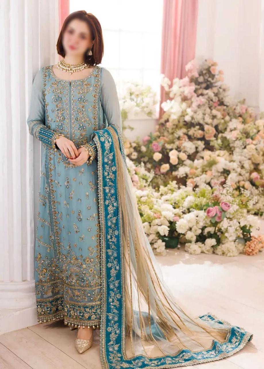 AQUAMARINE ROYALE Unstitched 3 Piece Chiffon Suit - Misaal