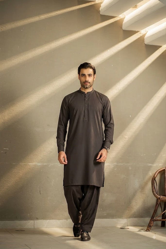 Chocolate Brown Premium Men Unstitched Shalwar Kameez Cotton - Misaal