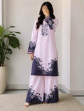 Soft Lavender & Navy Botanical Unstitched 2-Piece Kurta Palazzo Set - Misaal