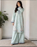 2-Piece Unstitched Printed & Embroidered Co-ord Set (Kurta & Wide-Leg Trousers/Palazzo) - Misaal