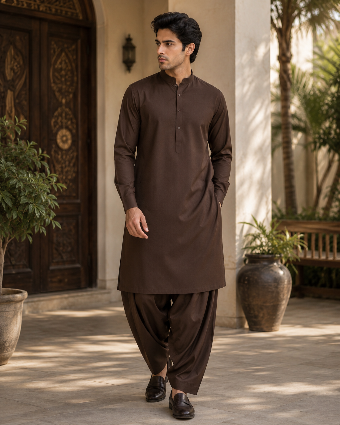 MISAAL Signature Brown Unstitched Fabric Wash and Wear – Premium Men's Shalwar Kameez Collection