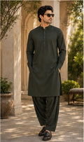 MISAAL Signature Dark Green Unstitched Fabric Wash and Wear – Premium Men's Shalwar Kameez Collection