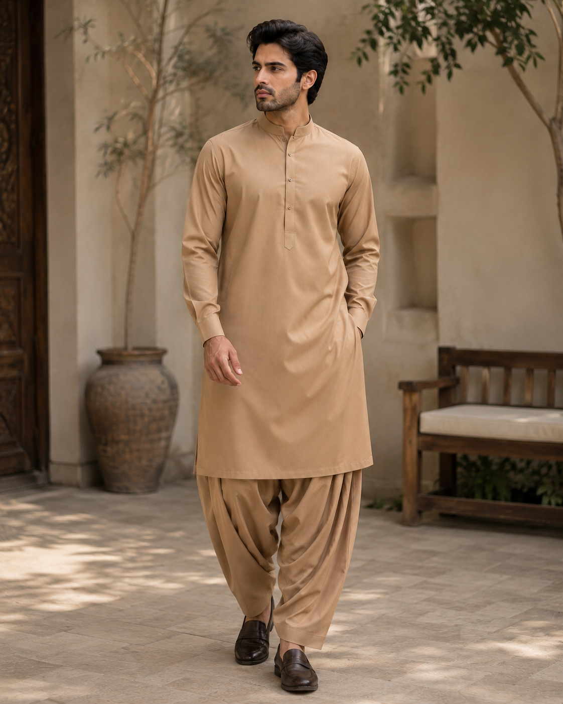 MISAAL Signature Khaki Unstitched Fabric Wash and Wear – Premium Men's Shalwar Kameez Collection