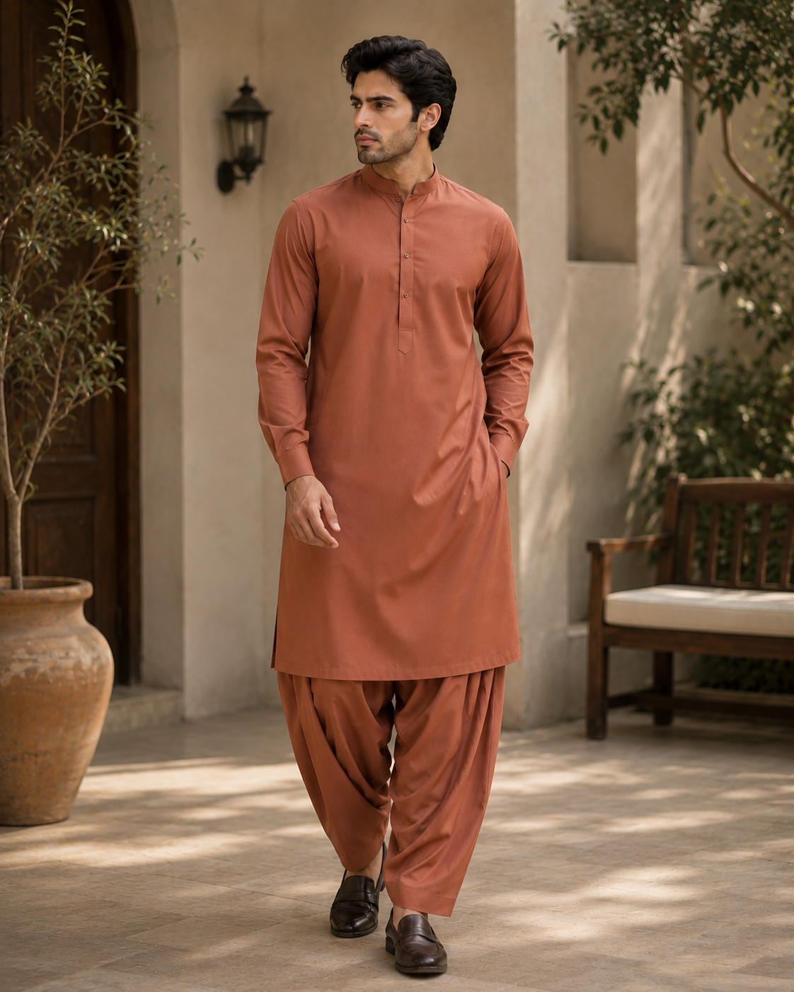 MISAAL Signature Terracotta Unstitched Fabric Wash and Wear – Premium Men's Shalwar Kameez Collection