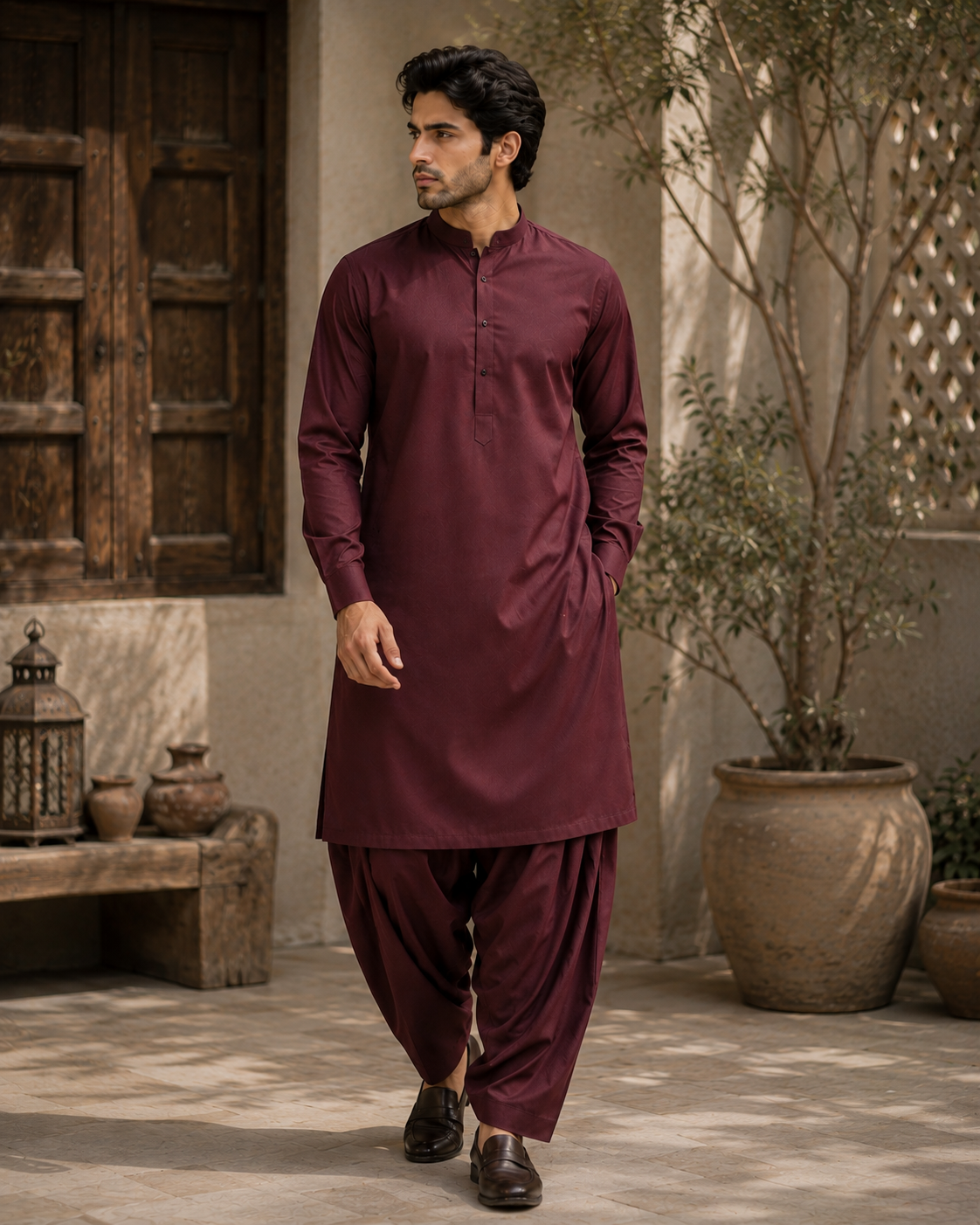 MISAAL Signature Maroon Unstitched Fabric Wash and Wear – Premium Men's Shalwar Kameez Collection