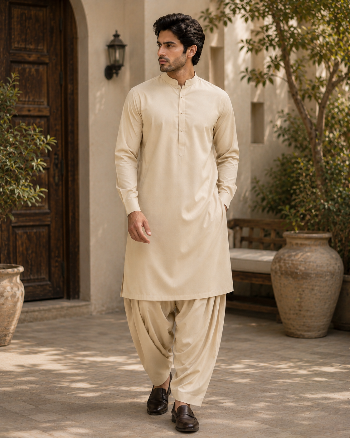 MISAAL Signature Cream Unstitched Fabric Wash and Wear – Premium Men's Shalwar Kameez Collection