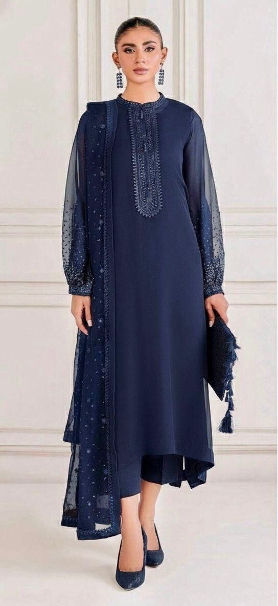 The Crimson Radiance Heavy Sequined Monochromatic Evening Ensemble - Unstitched
