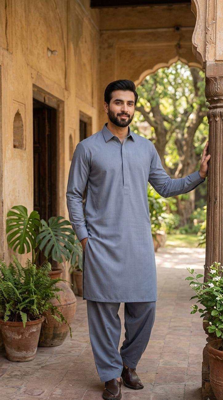 Grey Premium Unstitched Cotton Shalwar Kameez - Misaal