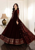 Regal Crimson – Unstitched Floor-Length Flared Ensemble with Heavy Zari Border