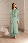 Mint Serenity – Unstitched Minimalist Tonal Embroidered Ensemble Chiffon - Misaal