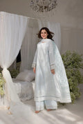 Glacial Grace – Unstitched Pale Aqua Chikankari & Lace Ensemble Shafoon - Misaal