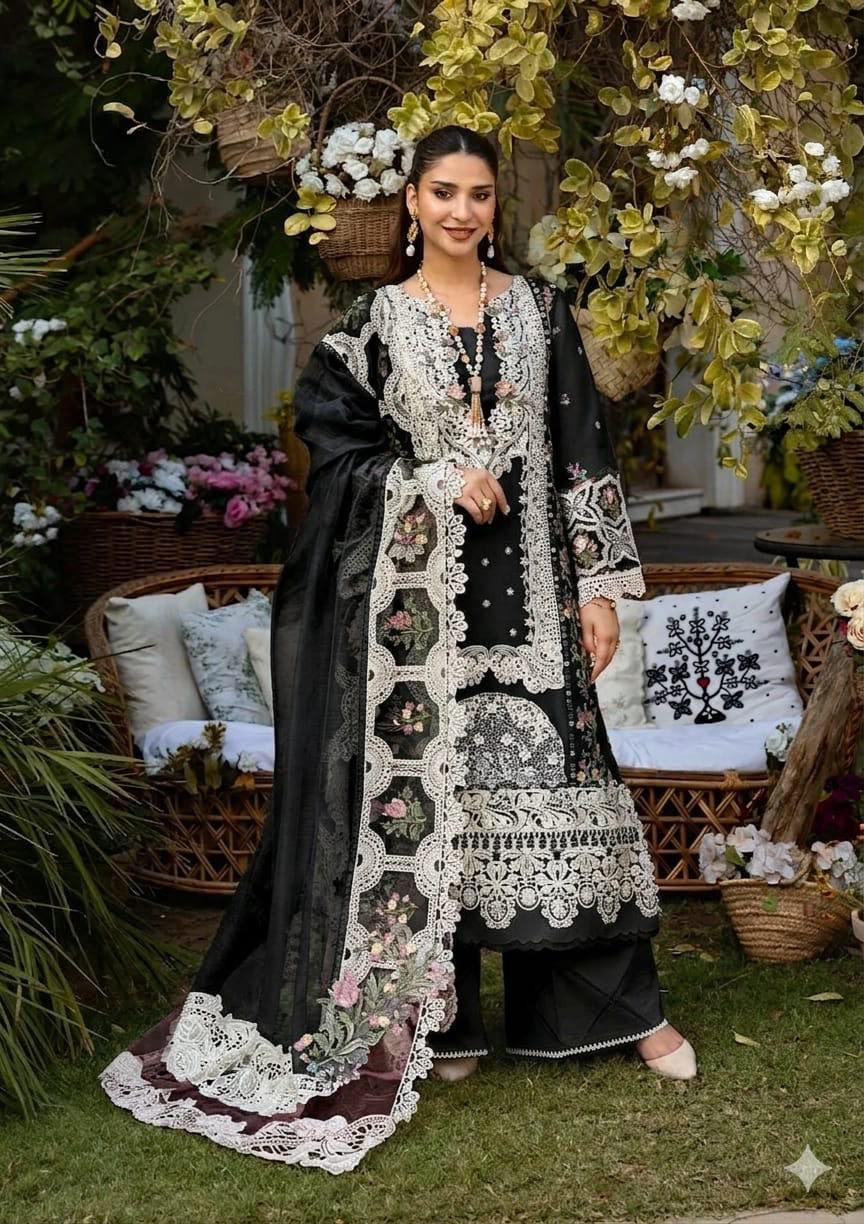 The Midnight Bloom Heavy Embroidered Black and White Lace Ensemble