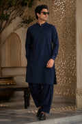 Navy Blue Premium Shalwar Kameez Unstitched Cotton Fabric - Misaal