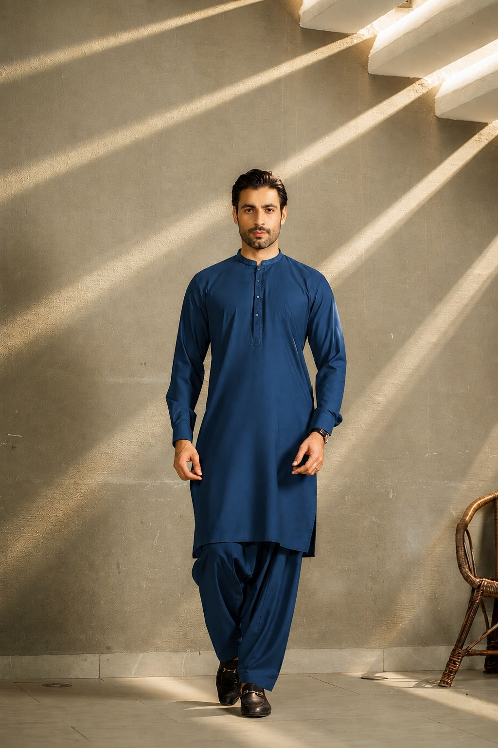 Dark Blue Premium Unstitched Shalwar Kameez Cotton Unstitched Fabric - Misaal