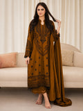 Unstitched Elegant Deep Ochre 3-Piece Embroidered Lawn Suit with Black Lace Accents - Misaal