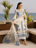 Unstitched Off-White & Royal Blue Schiffli Chikankari 3-Piece Embroidered Suit - Misaal