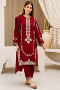 Misaal Unstitched Deep Maroon & Silver-Ivory Embroidered 3-Piece Suit - Misaal