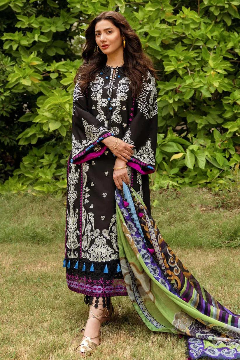 Misaal Signature Unstitched Black Bohemian Embroidered 3-Piece Suit - Misaal